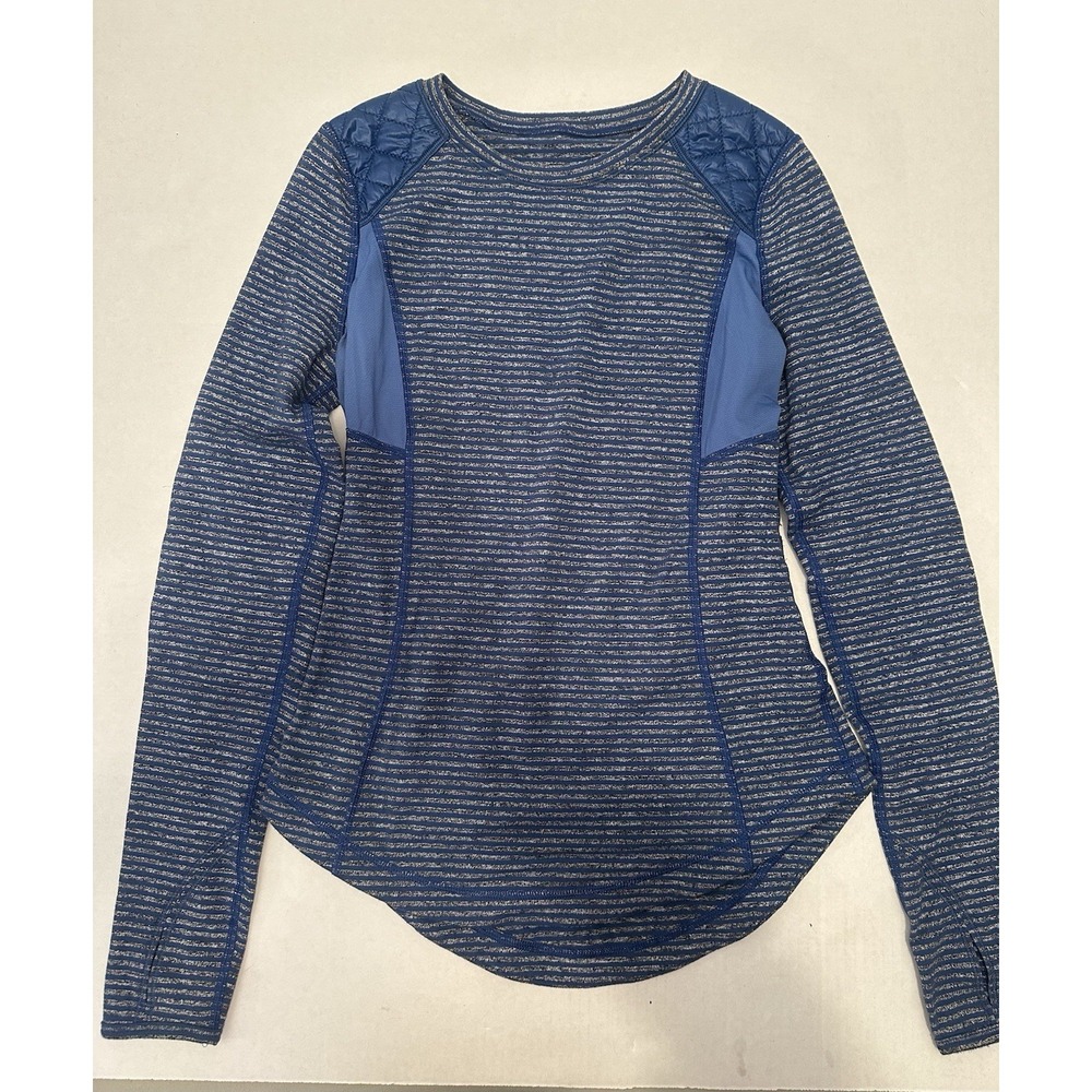 Lululemon Run Ice Queen Long Sleeve Quilted Shoulders & Elbows Blue Gray Size 4